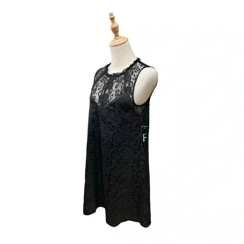 Nwt Lulus Evidently In Love Black Floral Embossed Satin Swing Dress Xs